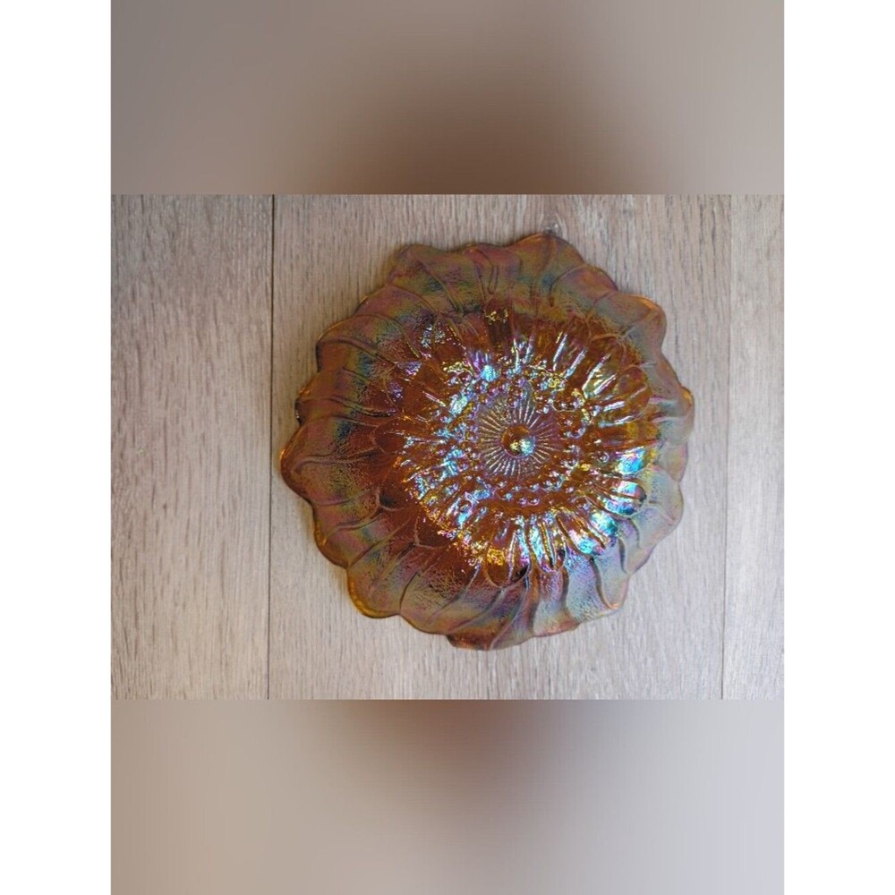 Indiana Glass Sunflower Candy Dish Glass Lily Pons 70's Iridescent - Picture 4 of 8